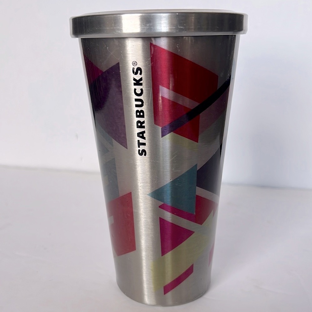 Starbucks 2014 Stainless Steel Rainbow Geo Tumbler With Original & Lid no straw